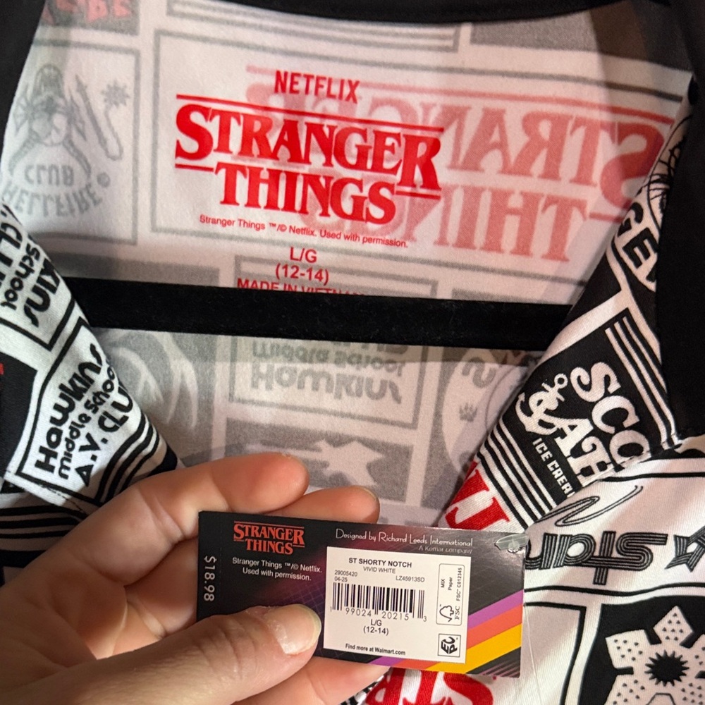 Netflix Stranger Things Logo Print Shirt and Skirt Set in Black, White & Red - Picture 2 of 6